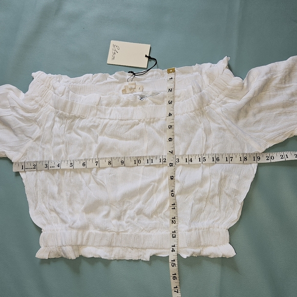 Elan Off Shoulder Ruffles White Cropped Top - Picture 6 of 7